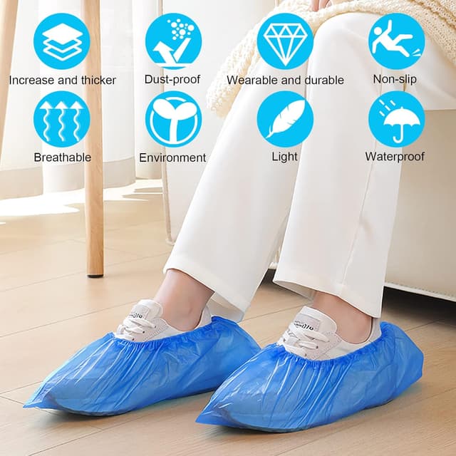 Detalle 2 de flintronic Einweg-Schuhüberzieher aus dickem CPE, rutschfest & wasserdicht (100 Stück / 50 Paar)