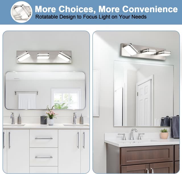 Thumbnail 6 de 360° Rotatable LED Bathroom Vanity Light Fixtures, 1300LM Brushed Nickel Acrylic Vanity Lights (Natural White 5000K)