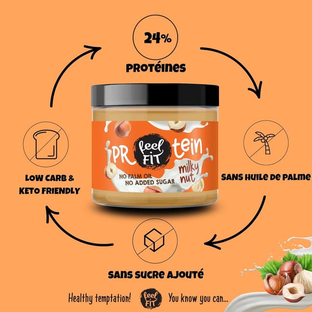 Detalle de Feel FIT Protein Milky Nut – pâte à tartiner protéinée lait-noisette sans sucre ajouté (keto, low carb), 24% protéines, 200 g