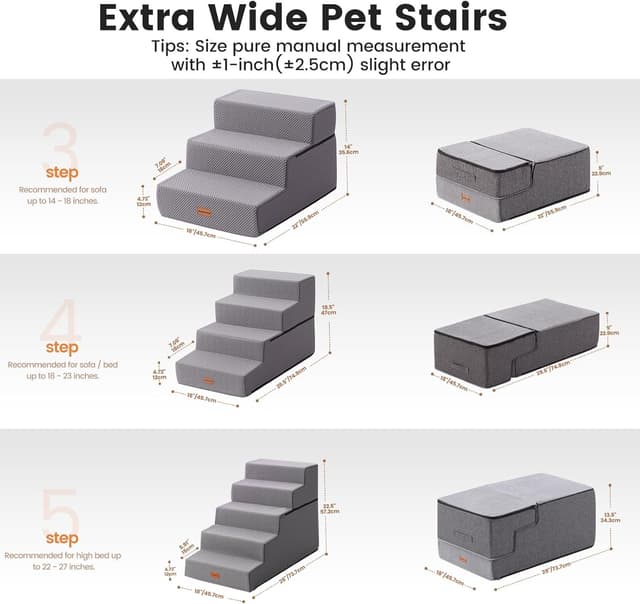 Detalle de Gardner Pet Dog Steps for Sofa (35cm H) – 3-Step Extra Wide Waterproof Ramp for Small & Medium Dogs, Grey