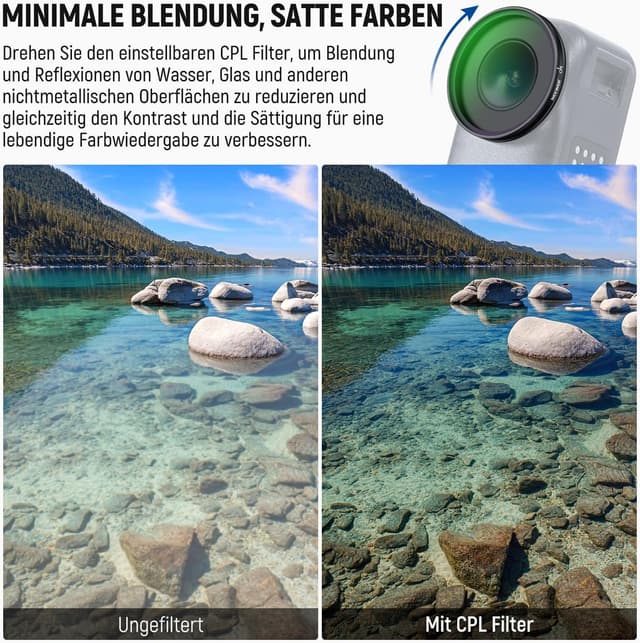 Detalle de NEEWER ND Filter-Set für DJI Osmo Nano (ND8/16/32/CPL), 4er Pack – aufschraubbare Graufilter für Action-Cam-Linsen