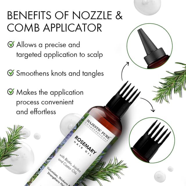 Detalle 2 de Majestic Pure 100% Pure Rosemary Oil for Hair Growth (Biotin, Jojoba & Castor) — Strengthening & Volumizing, 6.7 fl oz