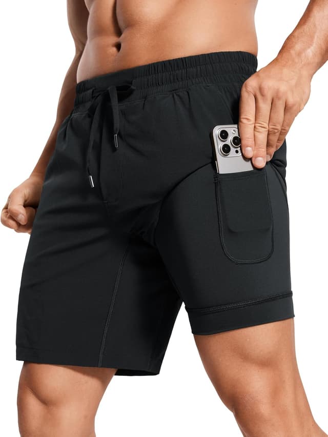 Detalle de CRZ YOGA Pantaloncini Running Uomo con fodera da 18 cm, nero L