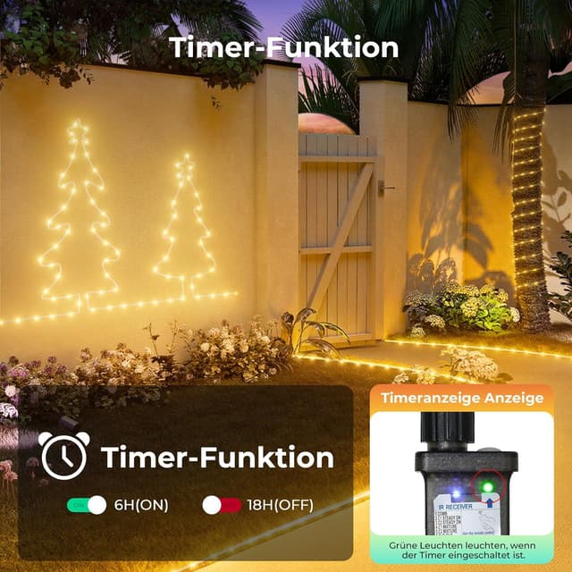 Detalle 2 de LED Schlauch 20 m mit 400 LEDs für außen – Lichterkette IP67, 8 Modi, dimmbar mit Fernbedienung & Timer
