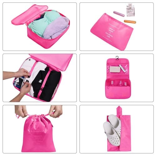 Detalle de OSDUE organizadores para maletas 8 en 1 con hebilla y neceser impermeable (rosa roja)