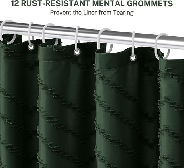 Thumbnail 6 de Siiluminisoy Dark Green Boho Shower Curtain with Tassels (72 x 72 in) for Bathroom Privacy & Water Control