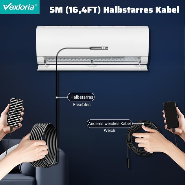 Detalle 1 de Vexloria Endoscopio per Smartphone con doppia lente 1920P HD, IP68 e 8 LED