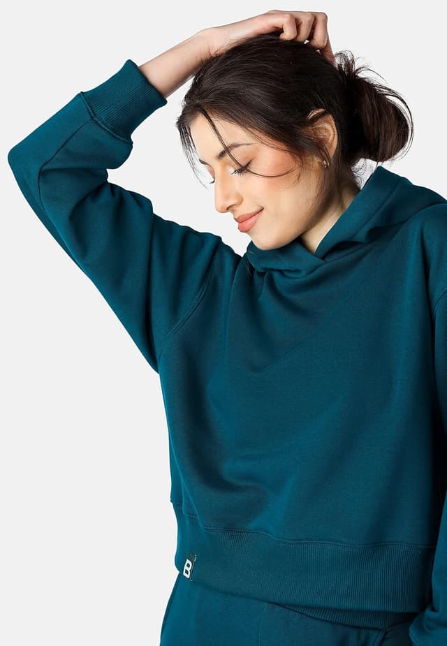 Detalle de Bellivalini Felpe con Cappuccio da Donna Corta BLV208 in cotone, con cappuccio e maniche lunghe