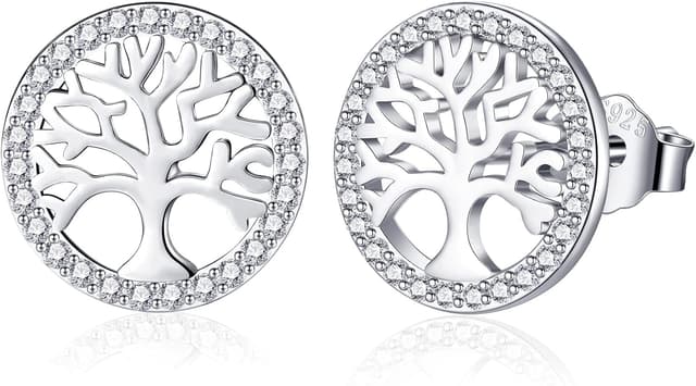 Detalle de Boucles d’oreilles Arbre de Vie Jrêveinfini en argent sterling 925 (S925), zircons brillants, Ø 12 mm, boîte cadeau incluse