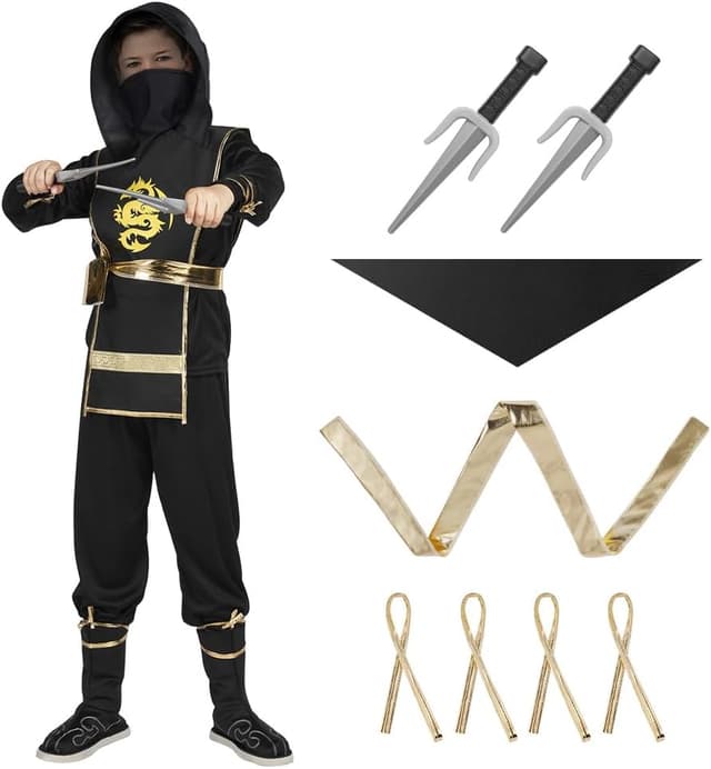 Detalle de AOOWU Vestito Ninja Bambino con accessori per Halloween e Carnevale