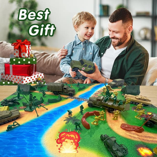 Detalle 2 de TALGIC Army Men Toys Large Battle Playset (120 PCS) — Army Men Action Figures & Military Vehicle Battlefield Set