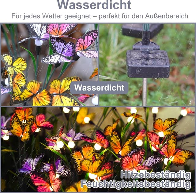 Detalle de DooYard solar garden lights with swaying butterfly effect (2 pack)