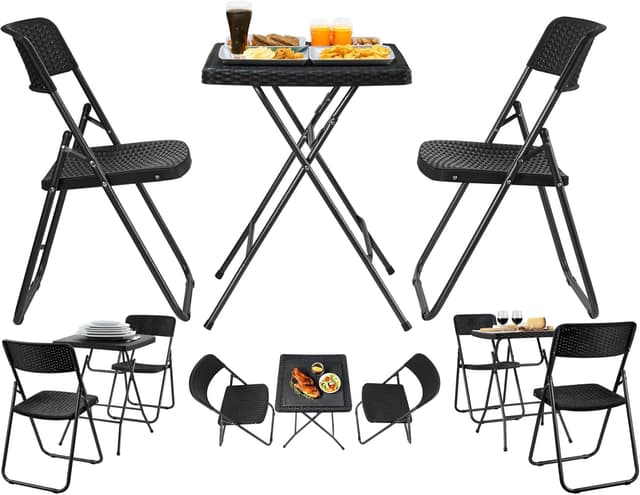 Detalle de ecosa® Bistroset 3-teilig: klappbarer Balkontisch mit 2 Stühlen (600D Oxford PVC, wetterfest)