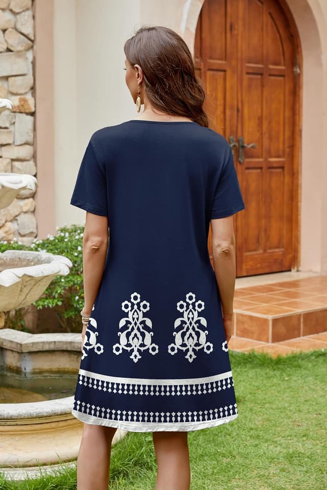 Detalle de WIHOLL Women’s Lace V-Neck T-Shirt Dress for Summer, Wedding Guest & Vacation Wear