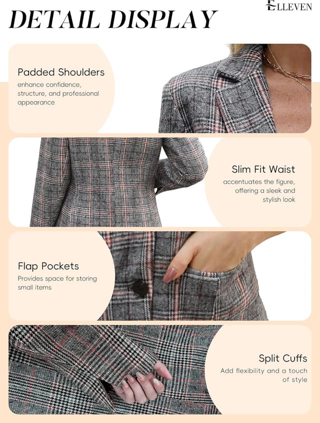 Thumbnail 4 de ELLEVEN Lapel Collar Plaid Blazer 👔