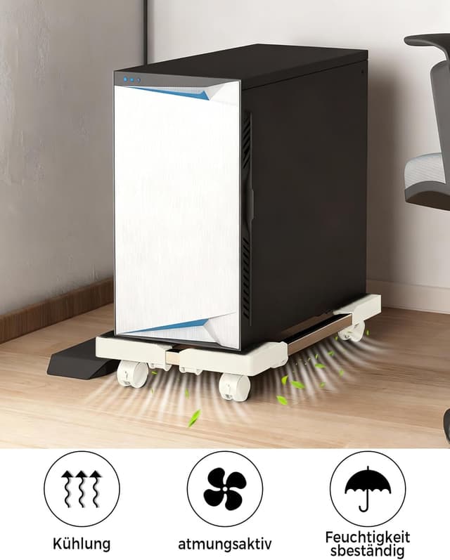 Detalle 2 de BOTEWO Support tour PC sous bureau avec roulettes (blanc) – support CPU mobile réglable