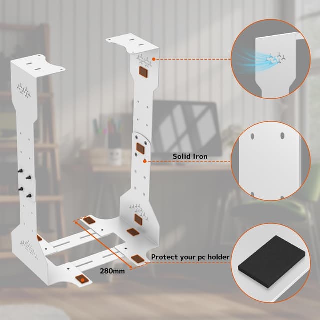 Detalle 2 de PUTORSEN PC-Halterung unter dem Schreibtisch – verstellbar bis 340 mm, bis 35 kg, weiß