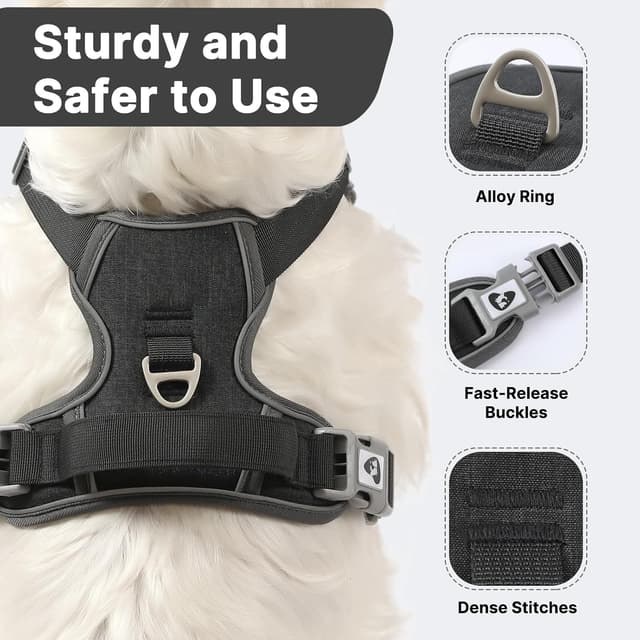 Detalle de Belababy anti-pull dog harness (Size S) with padded handle and reflective strips for small dogs in black