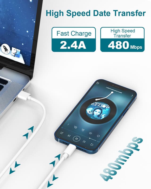 Detalle de Poutek Cavo Lightning MFi certificato 1 m (2 pezzi) per iPhone e iPad