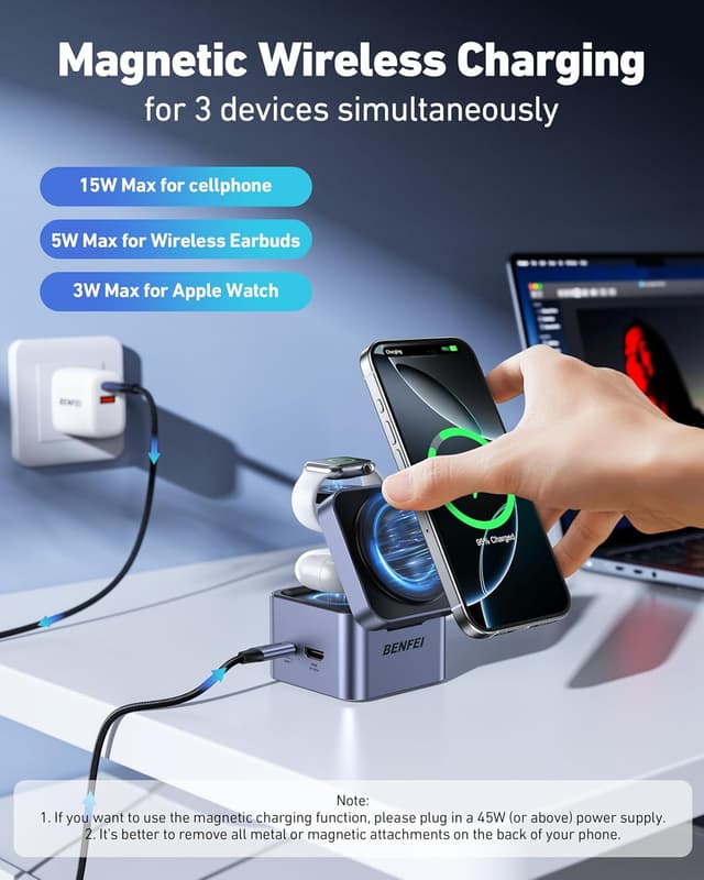 Detalle de BENFEI 3 in 1 MagSafe, caricabatterie 100W