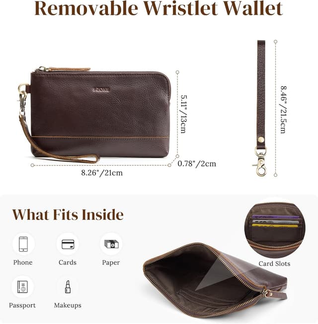 Thumbnail 3 de S-ZONE Women’s Leather Tote + Crossbody Bag Set with 15" Laptop Sleeve and Wrist Wallet