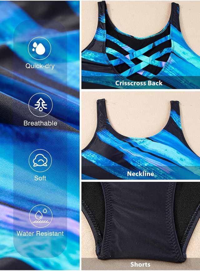 Detalle de Aleumdr Women’s Color Block Print One-Piece Swimsuit for Athletic Training