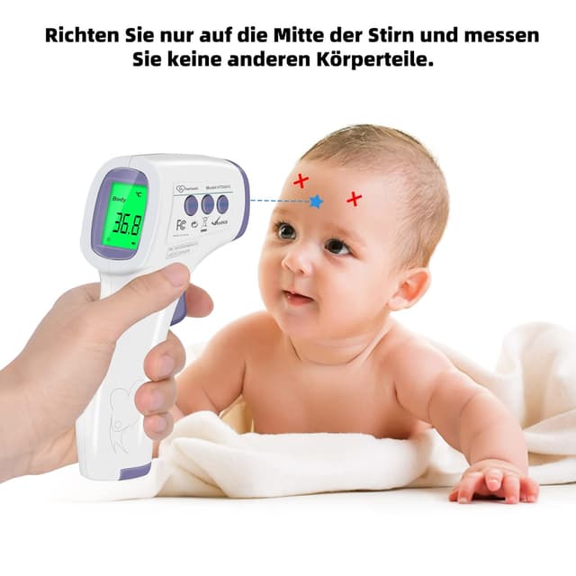 Detalle de hetaida Fieberthermometer kontaktloses Infrarot-Stirnthermometer für Baby, Kinder & Erwachsene – mit Fieberalarm, LCD & 50 Speicherplätzen