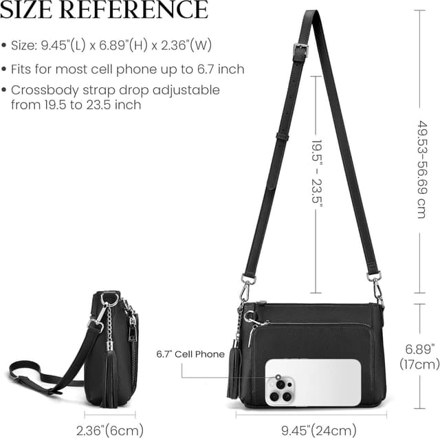 Detalle de befen Genuine Leather Crossbody Bag with Built-in Wallet, RFID Blocking & Anti-theft Clips (Small)