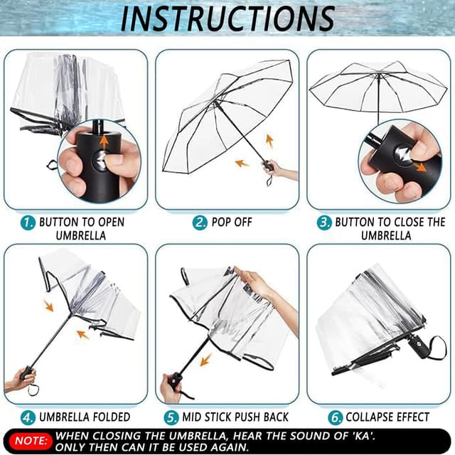 Detalle 2 de VIPOPICO Clear Umbrella Automatic Open Close – Compact Travel Clear Umbrella with Frosted Handle