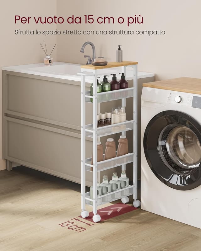 Detalle de VASAGLE LRC034W09 carrello salvaspazio a 5 ripiani beige rovere e bianco