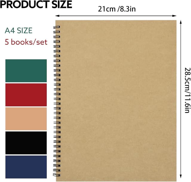 Detalle 2 de Yafe 5-Pack A4 Spiral Notebooks (Kraft Cover, 60 Sheets/120 Pages) Lined Wirebound Journals