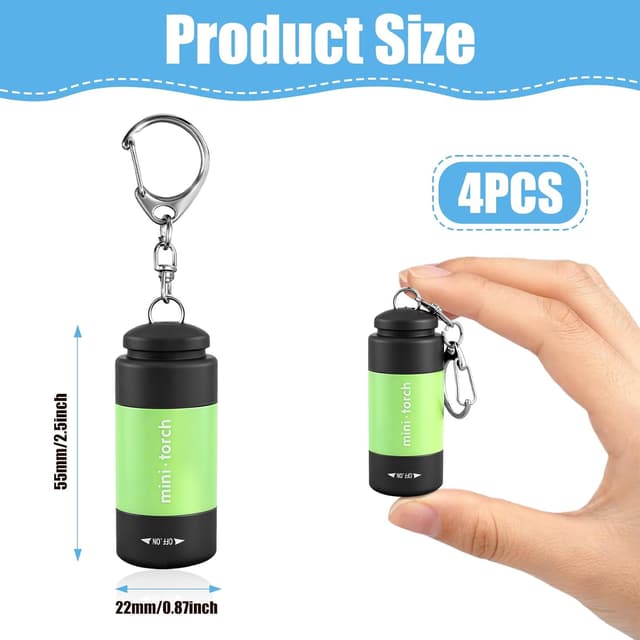 Detalle 2 de Flintronic 4 Pack Mini Keyring Torch (USB Rechargeable) – 4 Colours