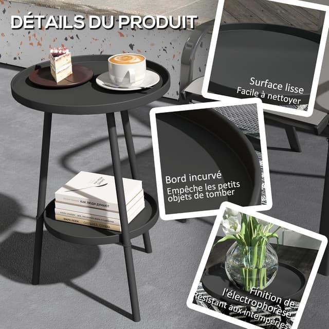 Thumbnail 4 de Outsunny Petite Table d'appoint ronde à 2 niveaux