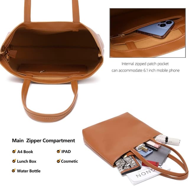 Detalle 2 de MEEGIRL Damen Henkeltasche (PU-Kunstleder) – Tote/Shopper Bag mit Reißverschluss und Innentasche