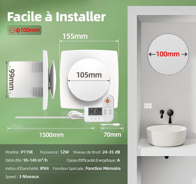 Thumbnail 6 de BUMSOU QU119 Ventilateur extracteur 100mm