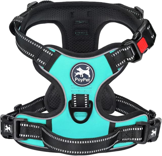 Detalle de PoyPet No Pull Dog Harness with Neck Release Buckle, Reflective No-Choke Vest & Control Handle (Mint Blue, S)