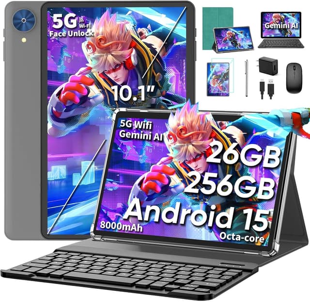 Detalle de 10 Inch Relndoo P60 Android 15 Tablet (2026) with Keyboard, 5G WiFi, 8000mAh, Gemini AI, Expandable Storage