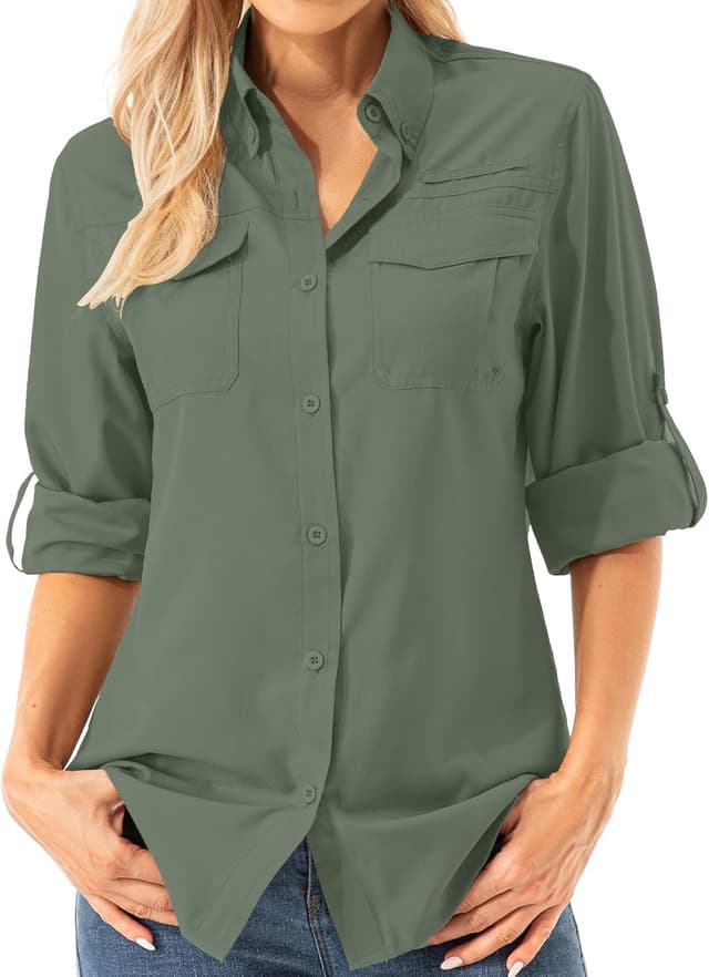 Thumbnail 6 de Women’s UPF 50+ UV Sun Protection Safari Shirt (Long Sleeve, Quick-Dry) for Hiking, Fishing, Gardening