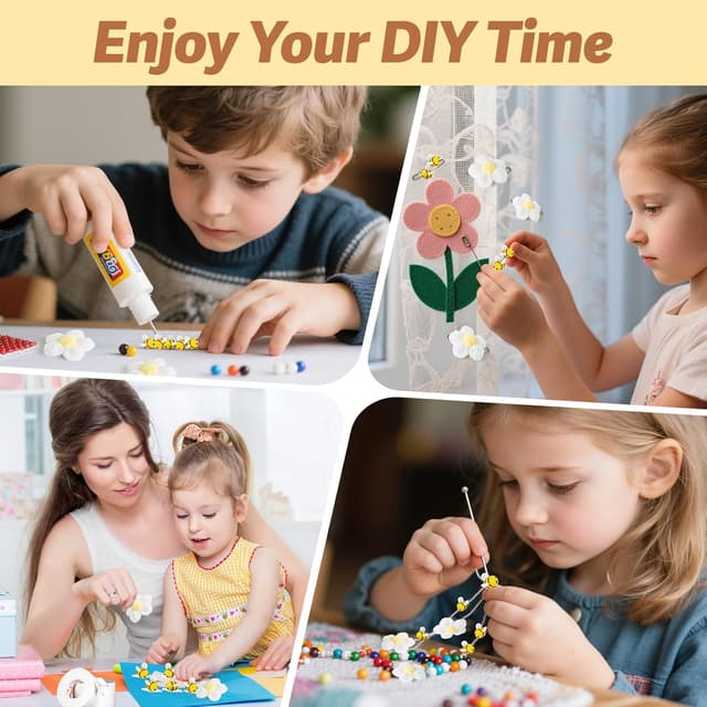 Detalle de YunJoyous Filz-Bienen Deko-Set (50 Stück) mit Häkelblumen – für DIY Girlanden, Haarclips & Partydeko