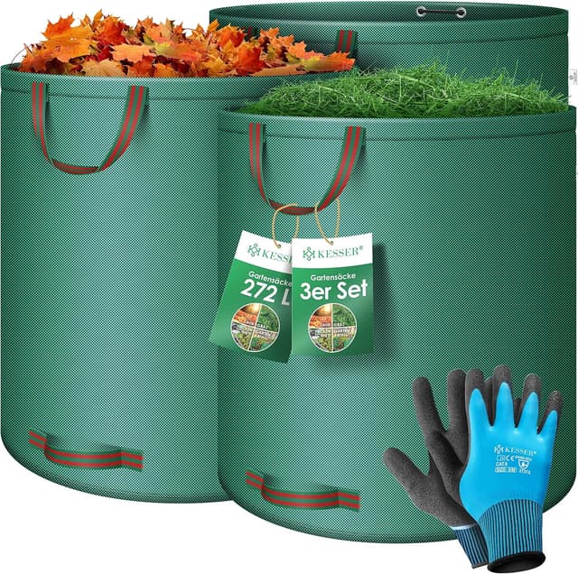 Detalle de KESSER® Gartensack 3x 272L Set Laubsack inkl. Handschuhe – selbststehend, robust & faltbar