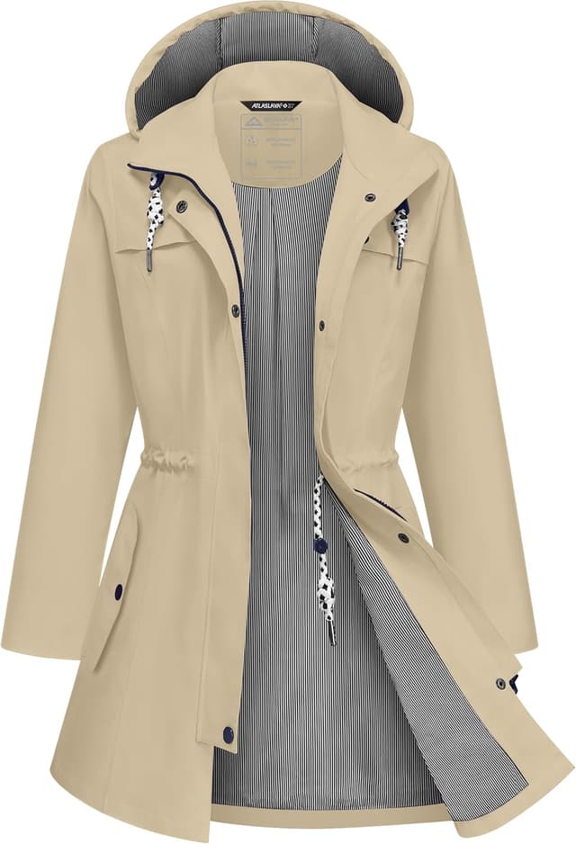 Detalle de ATLASLAVA Women’s Waterproof Long Rain Jacket (Hooded Lightweight Trench Coat) S–3XL