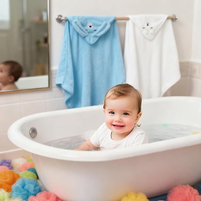 Thumbnail 6 de Hooded Baby Towels Set 80x80cm with Silicone Teether