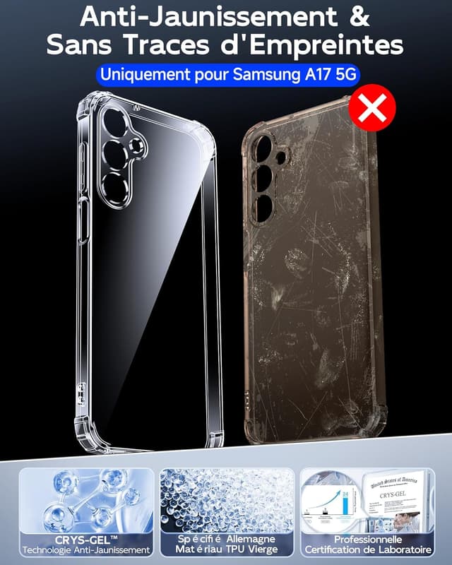 Thumbnail 4 de LeYi Coque Samsung A17 5G Transparent avec 2 Verres Trempés