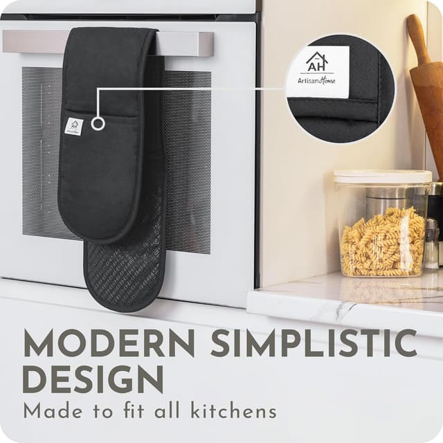 Thumbnail 4 de Black Double Oven Gloves Heat Resistant Pair