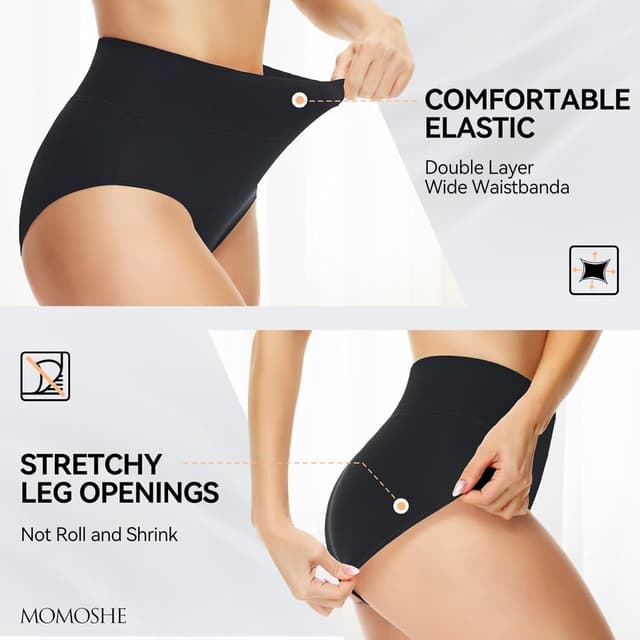 Detalle 2 de Momoshe Damen Unterhosen im 5er Pack aus Baumwolle – High Waist, doppellagiger Hüftbereich & Slip-Comfort