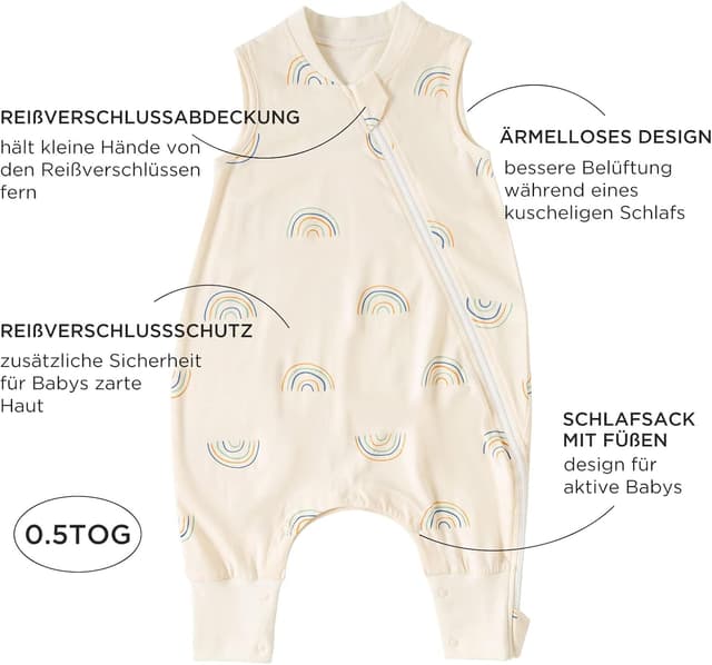 Detalle de Duomiaomiao Sacco nanna con piedi (confezione da 2) 0,5 Tog in cotone leggero per bambini 6-12 mesi