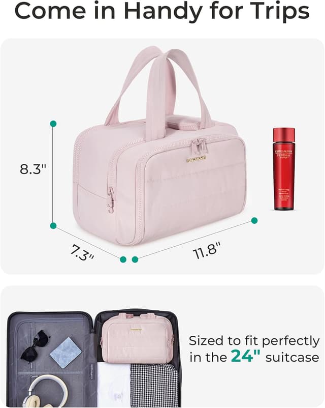 Detalle 2 de BAGSMART Large Toiletry Bag Travel Makeup Bag (Pink) with 2 upright compartments