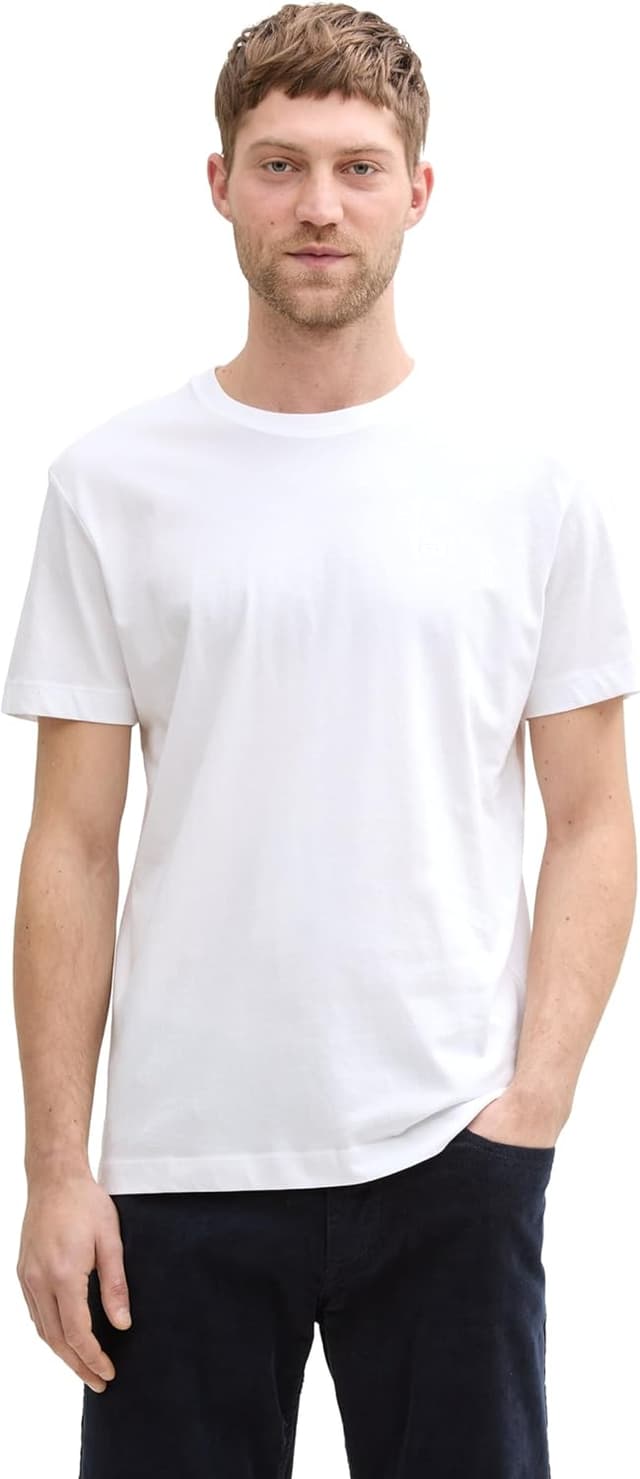 Detalle de TOM TAILOR T-Shirt da uomo basic in cotone con logo ricamato