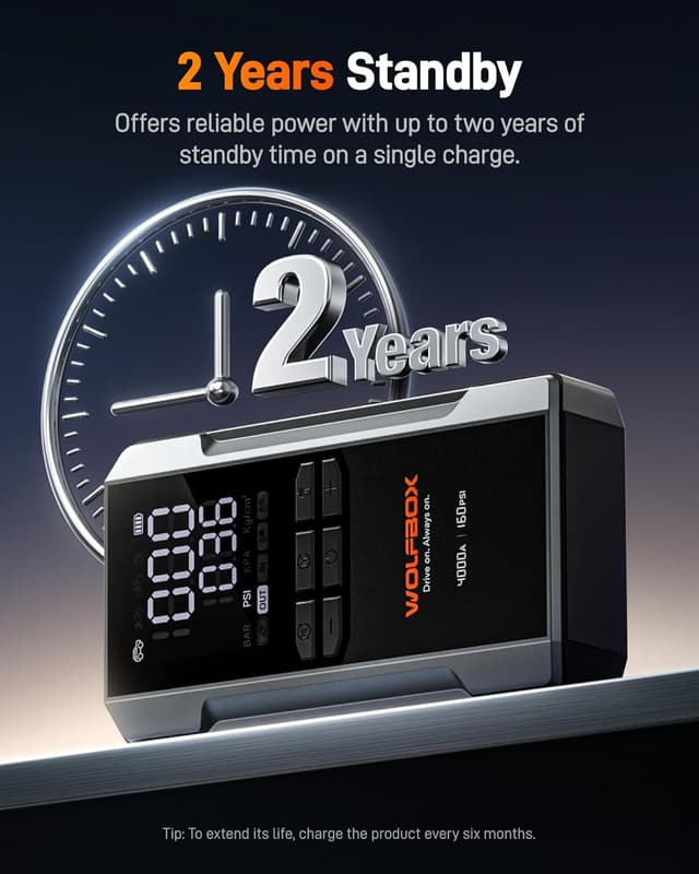 Thumbnail 6 de WOLFBOX Booster Batterie Voiture 3000A (59,2Wh) avec compresseur 160 PSI et charge rapide 65W