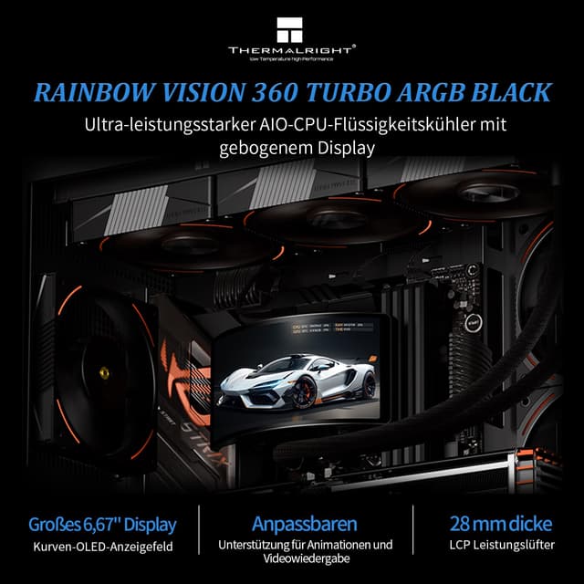Detalle de TR Rainbow Vision 360 TURBO ARGB Black AIO con schermo curvo 6,67” 2400×1080 per AM4/AM5